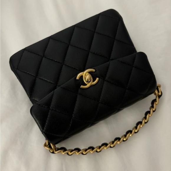 CHANEL 🖤 24S Black Caviar Leather Rue Cambon Mini Top Handle Bag - Picture 13 of 16